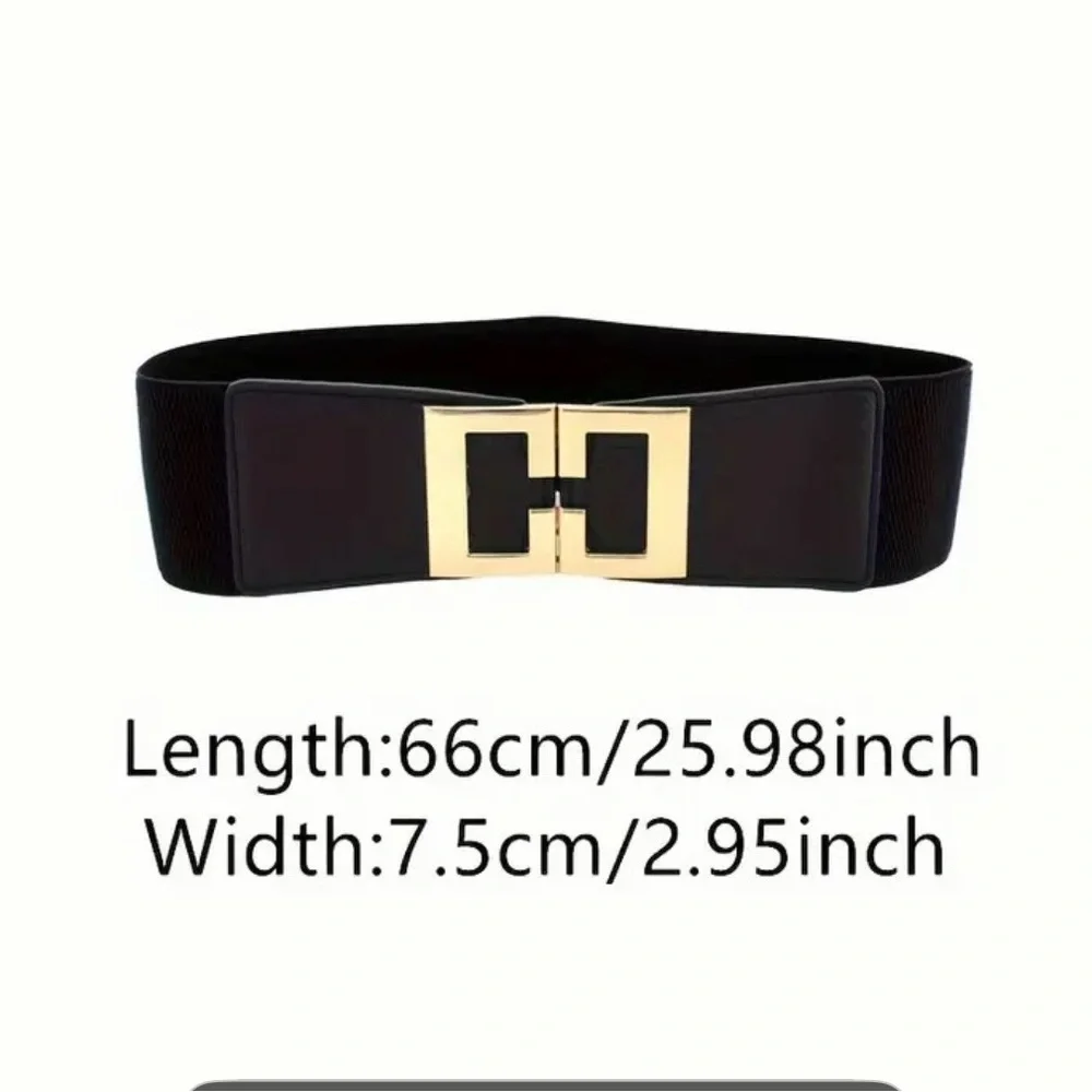 Western style wide belt Chic Black waist cuncher with gold Buckle